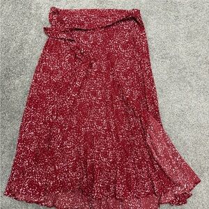 Skies Are Blue Red and White Midi Skirt